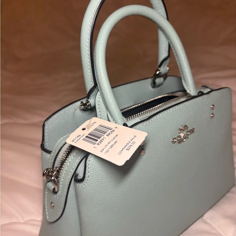 COACH Light Blue Leather Satchel with Silver Hardware
